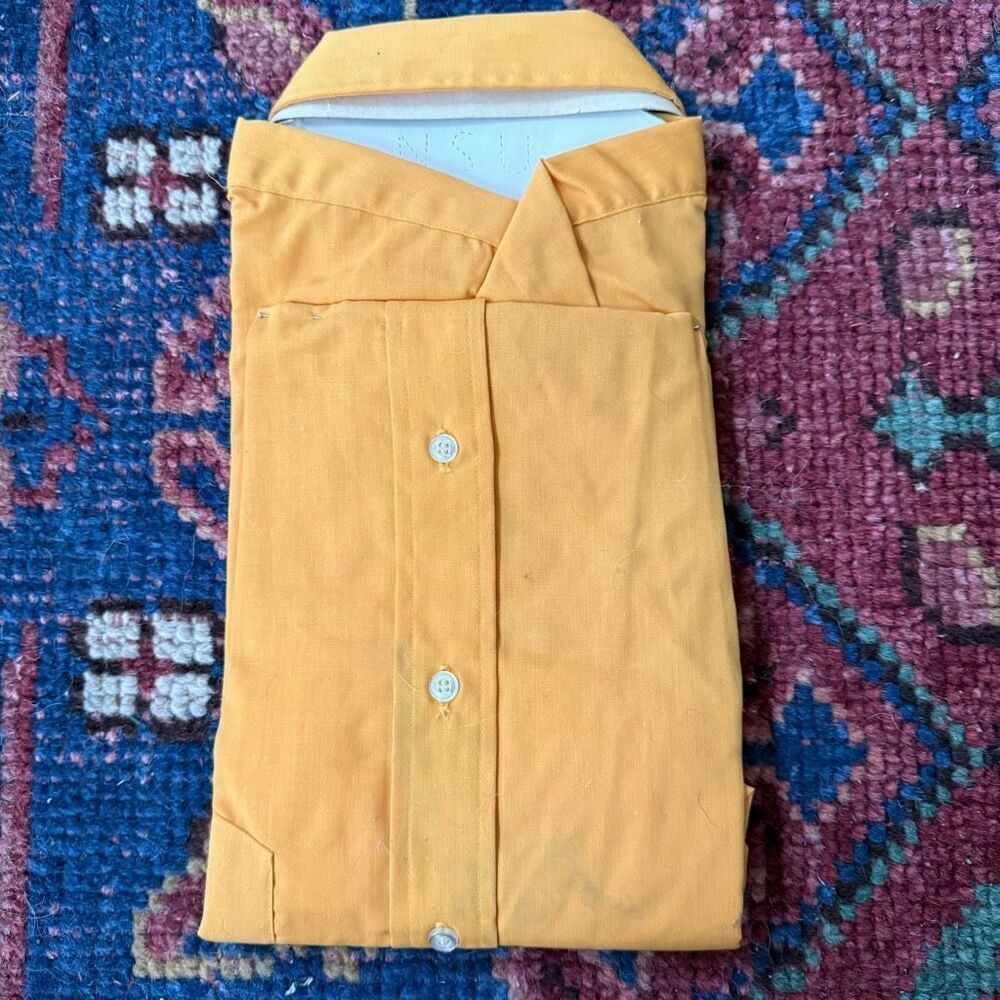 New NOS Vintage 70s Sears Perma Prest Pointy Collar Harvest Yellow Button Shirt - Picture 4 of 4